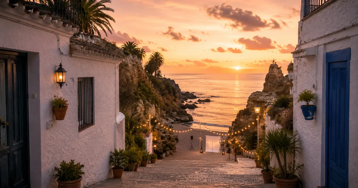 Playa El Salón en Nerja antes de la Fiesta Blanca