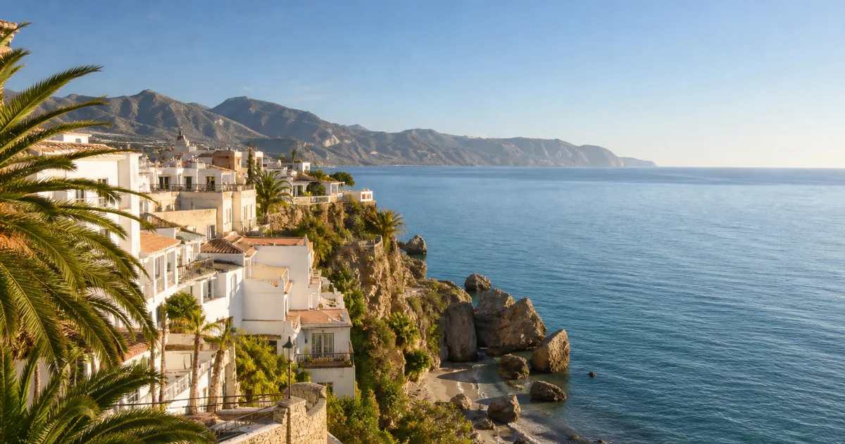 Vista costera de Nerja en septiembre con el Mediterráneo en calma
